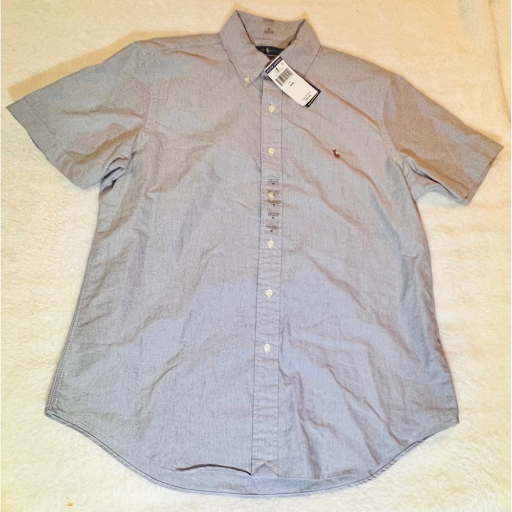 Polo Ralph Lauren Mens Classic Fit Short Sleeve Oxford Shirt Grey Medium NWT